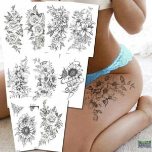 10 Sheets Realistic Snake Temporary Tattoo stickers for Women Men , Fake Snake Tattoo Stickers for Adults Girl’s Arm Body, Black Serpent Peony Floral Kids.