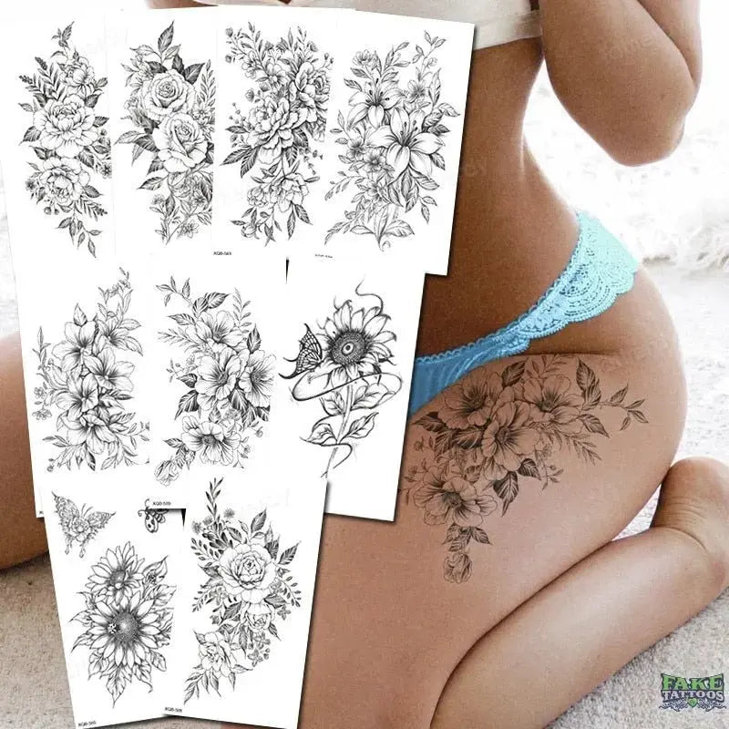 10 Sheets Realistic Snake Temporary Tattoo stickers for Women Men , Fake Snake Tattoo Stickers for Adults Girl’s Arm Body, Black Serpent Peony Floral Kids.