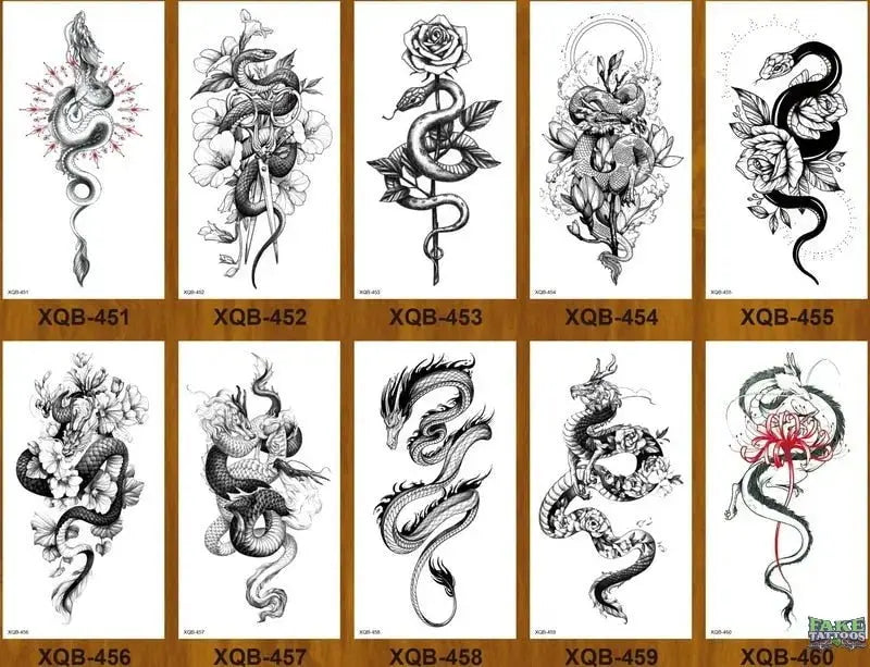 10 Sheets Realistic Snake Temporary Tattoo stickers for Women Men , Fake Snake Tattoo Stickers for Adults Girl’s Arm Body, Black Serpent Peony Floral Kids. - Image 36