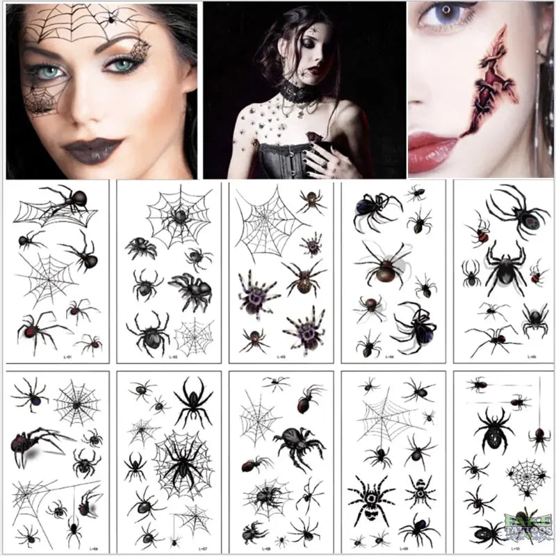 10pcs 3D Spider Tatoo Scorpion Temporary Tattoo Stickers For Halloween Fake Tattoo Body Art Tatuajes Joke Tatouage Temporaire