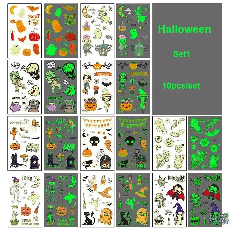 10pcs Halloween Luminous Tattoo Pumpkin Ghost Taty For Kids Fake Tattoo Witch Glowing in Dark Waterproof Temporary Tattoo Stickers - Image 18