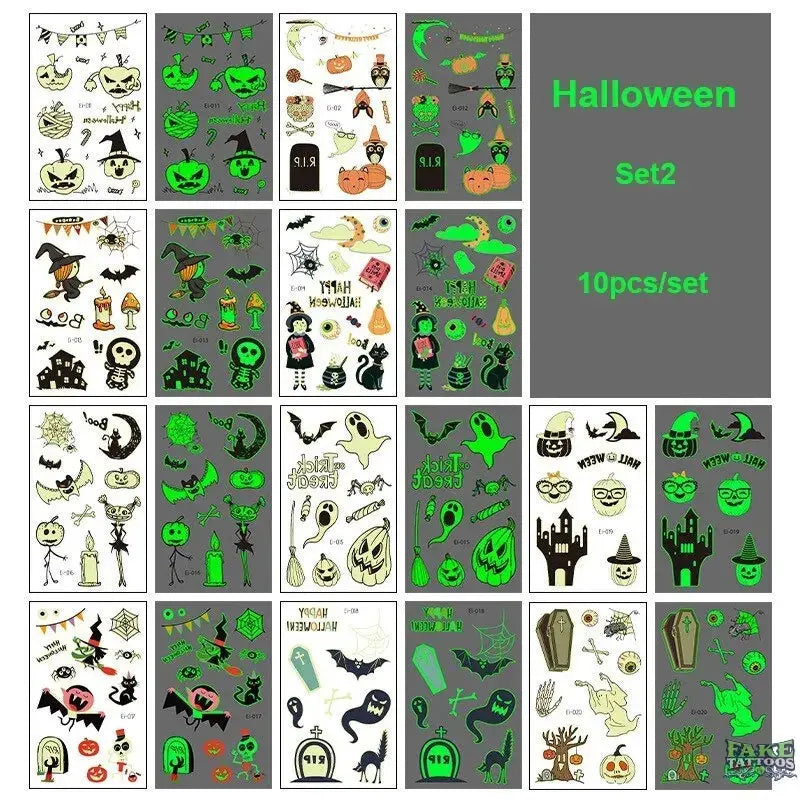 10pcs Halloween Luminous Tattoo Pumpkin Ghost Taty For Kids Fake Tattoo Witch Glowing in Dark Waterproof Temporary Tattoo Stickers - Image 23