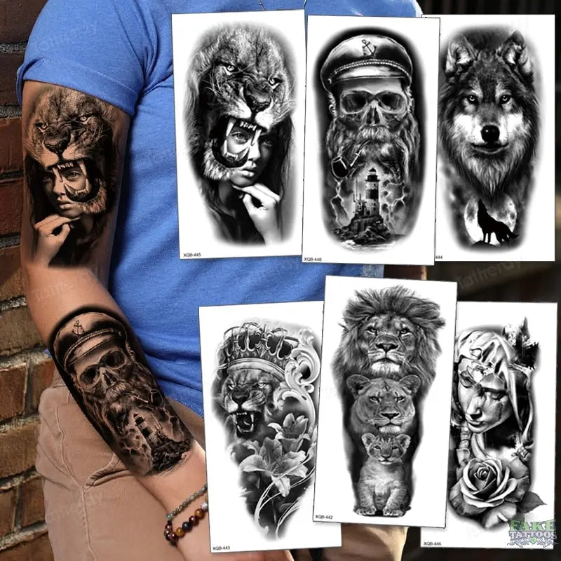 10pcs Tiger Lion Forest Design Temporary Tattoo Sticker Water Transfer Fake Tattoo