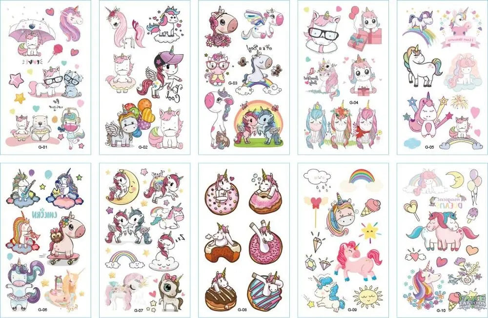 10pcs Waterproof Mixed Style Cartoon Fake Tattoo, Glow in The Dark Unicorn Mermaid Outspace Dinosaur Tattoo Sticker Decor for Boys Girls, Party Supplies Favor - Image 3