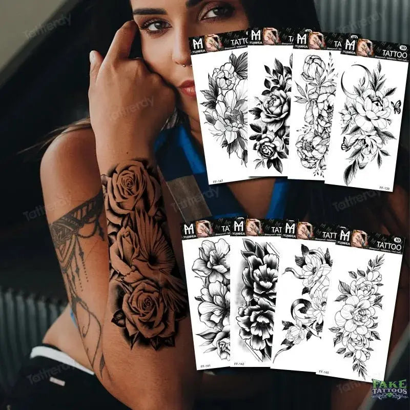 15Pcs Halloween Black Rose Temporary Tattoos