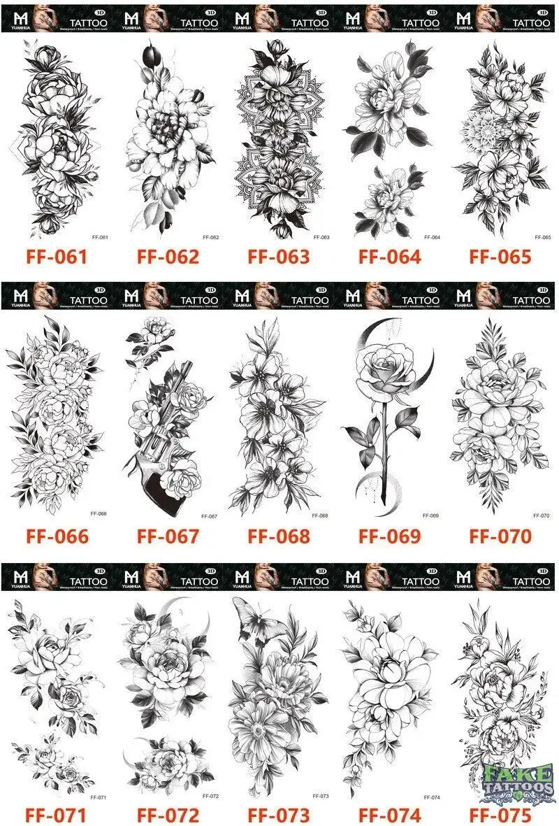 15Pcs Halloween Black Rose Temporary Tattoos - Image 6
