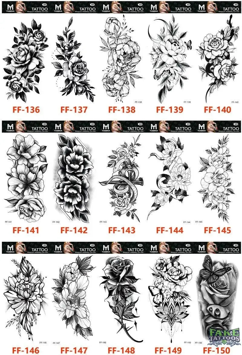 15Pcs Halloween Black Rose Temporary Tattoos - Image 9