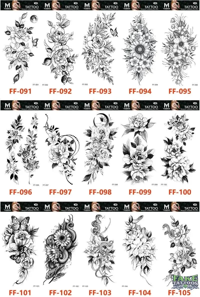 15Pcs Halloween Black Rose Temporary Tattoos - Image 13