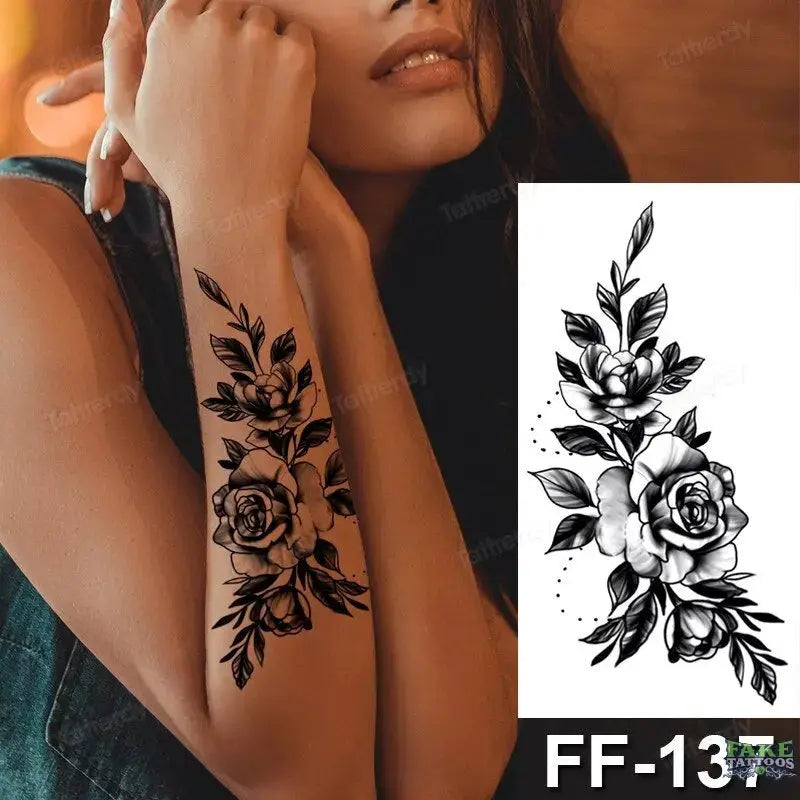 15Pcs Halloween Black Rose Temporary Tattoos - Image 17