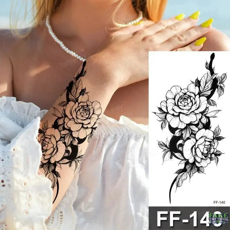 15Pcs Halloween Black Rose Temporary Tattoos - Image 18