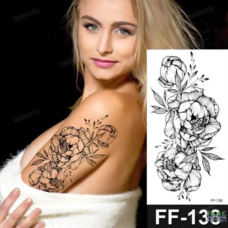 15Pcs Halloween Black Rose Temporary Tattoos - Image 20
