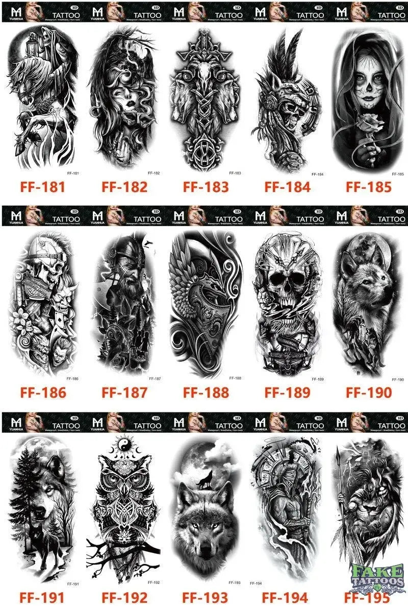 15Pcs Temporary Tattoos 3D Black Branch Rose Peony Flowers - Image 7