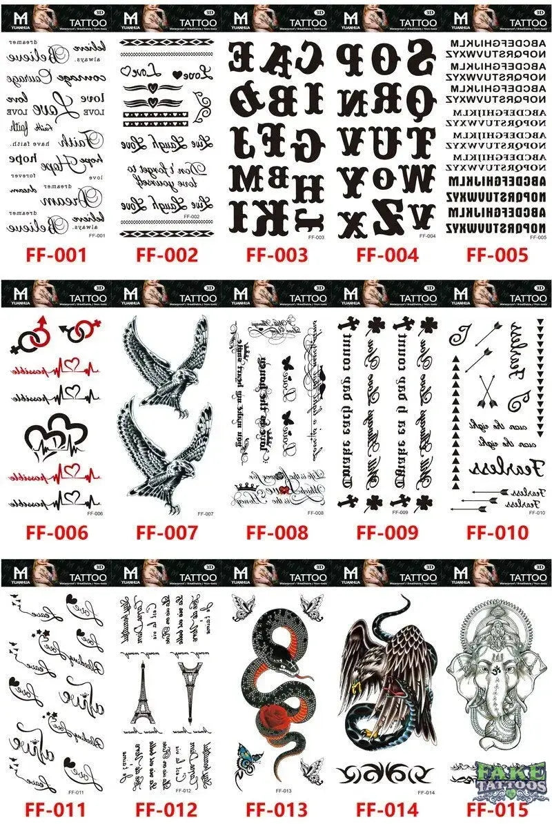 15Pcs Temporary Tattoos 3D Black Branch Rose Peony Flowers - Image 13