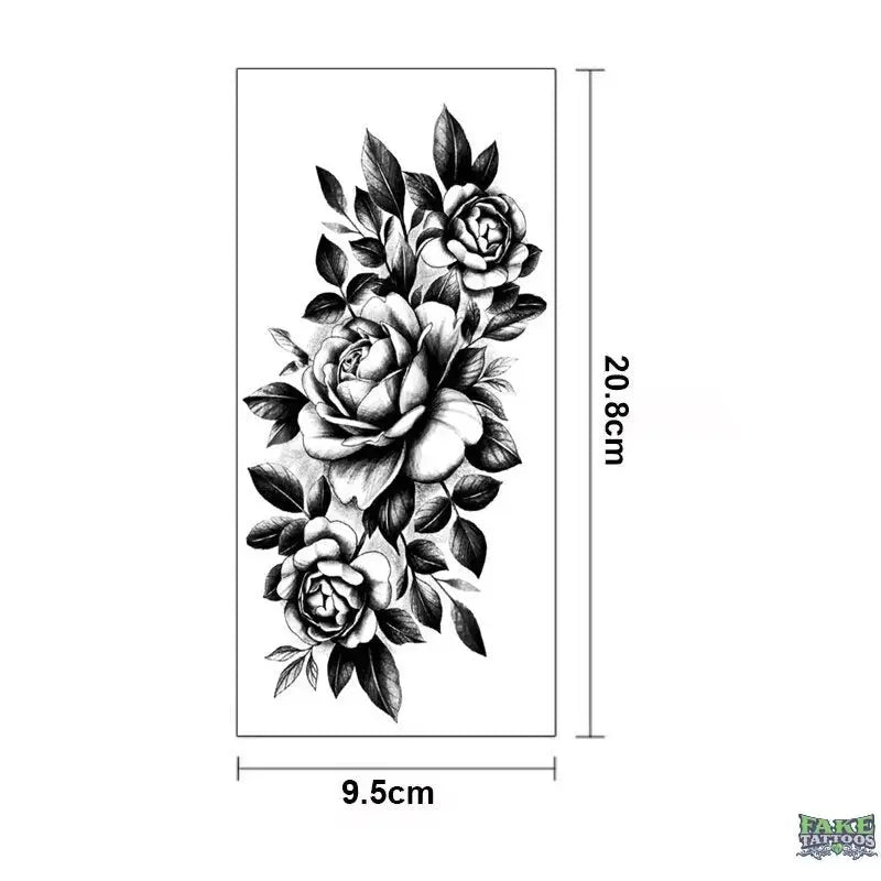 15Pcs Temporary Tattoos 3D Black Branch Rose Peony Flowers - Image 15