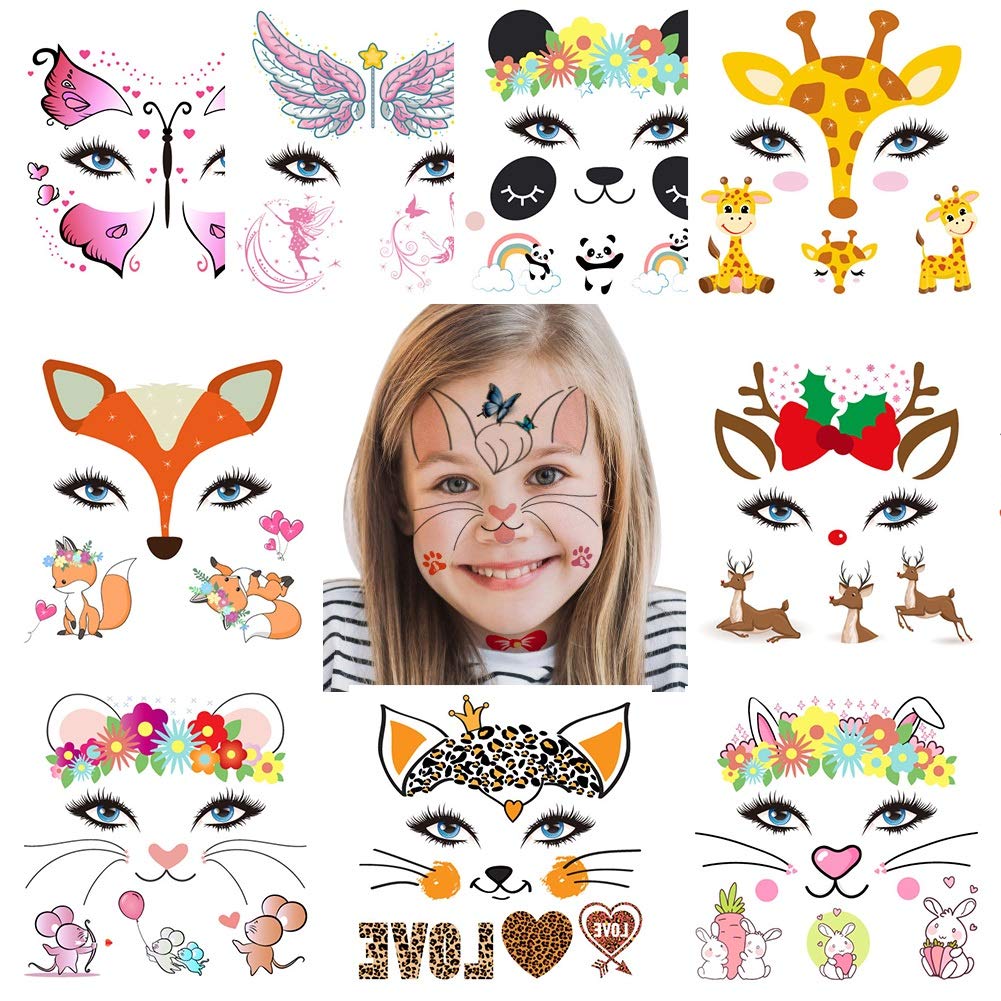 Animal Face Temporary Tattoo Sticker Set