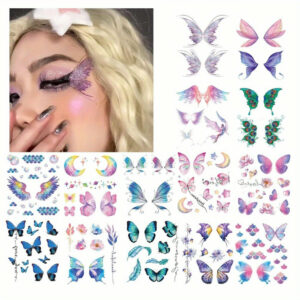 Glitter Butterfly Temporary Tattoos - 14 Sheets Face Makeup Stickers for Women