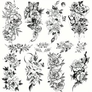 Large Flower Butterfly Temporary Tattoos 10 Sheets