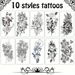 Flower Temporary Tattoos for Women 10-Pack