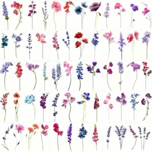 Watercolor Flower Temporary Tattoos - 15 Sheets Floral Design for Women
