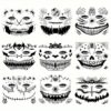 Black Skull Skeleton Face Temporary Tattoos - 9 Sheets Waterproof Halloween Stickers