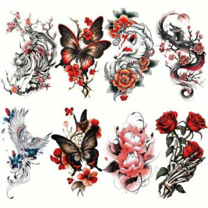 Colorful Butterfly Rose Tiger Dragon Temporary Tattoo Stickers
