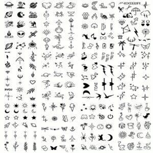 12-Sheet Temporary Tattoo Set, 100+ Black Mixed Designs
