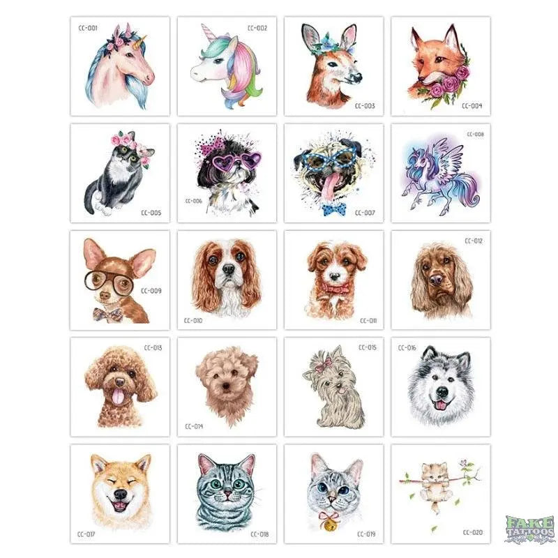 20 PCS/Set Cartoon Tattoos Children Party Makeup Flower Cat Dog Unicorn Butterfly Temporary Body Art Disposable Stickers