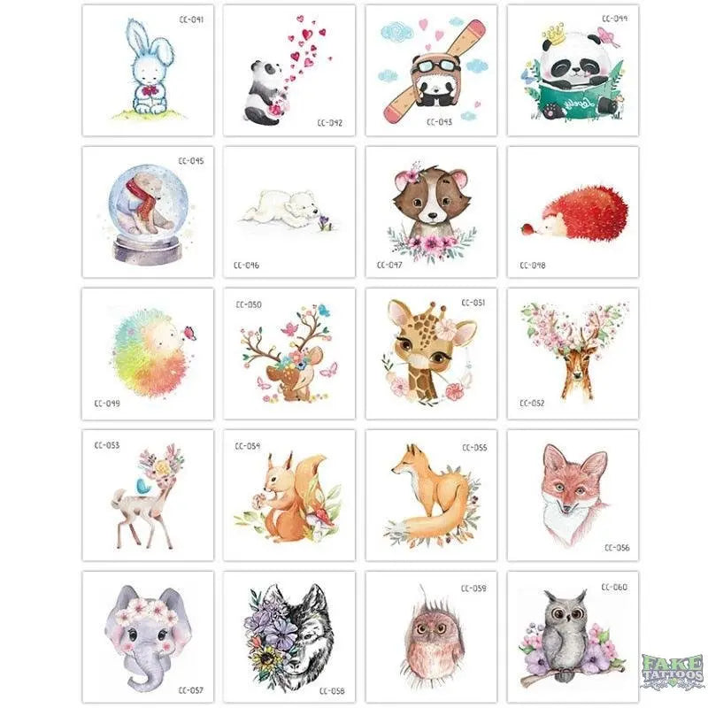20 PCS/Set Cartoon Tattoos Children Party Makeup Flower Cat Dog Unicorn Butterfly Temporary Body Art Disposable Stickers - Image 10