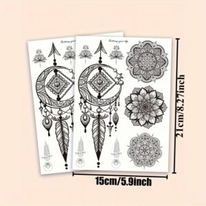 Mandala & Lotus Flower Temporary Tattoos - 2 Sheets