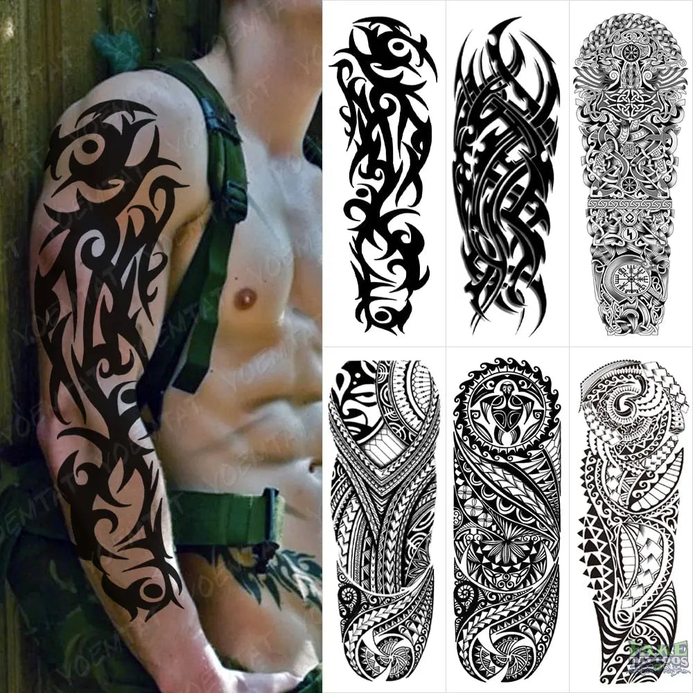 6pcs Color Tiger Wolf Large Arm Sleeve Tattoo Prajna Dragon Waterproof Temporary Tattoo Sticker Body Art Fake Tatoo Men Women - Image 2