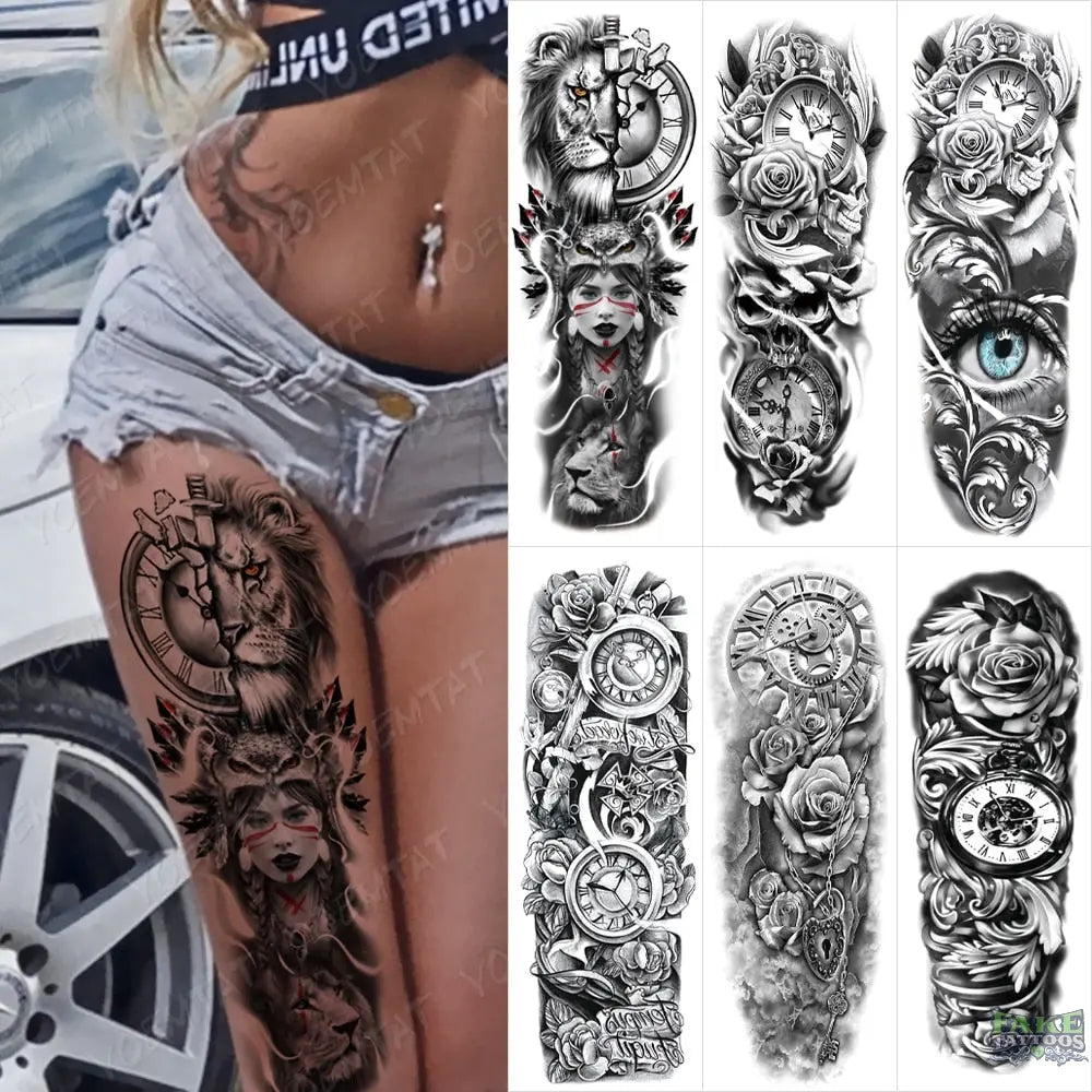 6pcs Color Tiger Wolf Large Arm Sleeve Tattoo Prajna Dragon Waterproof Temporary Tattoo Sticker Body Art Fake Tatoo Men Women - Image 6