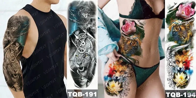 6pcs Color Tiger Wolf Large Arm Sleeve Tattoo Prajna Dragon Waterproof Temporary Tattoo Sticker Body Art Fake Tatoo Men Women - Image 8