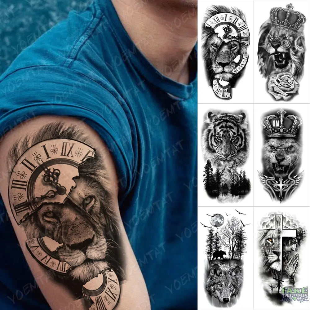 6pcs Dragon Waterproof Temporary Tattoo Sticker Tattoos Snake Flower Realistic Body Art Arm Animal Totems Fake Tatoo Men Women