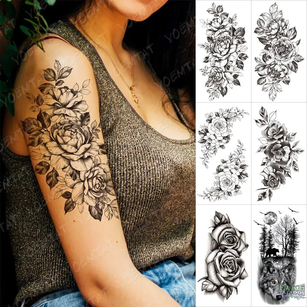 6pcs Dragon Waterproof Temporary Tattoo Sticker Tattoos Snake Flower Realistic Body Art Arm Animal Totems Fake Tatoo Men Women - Image 3