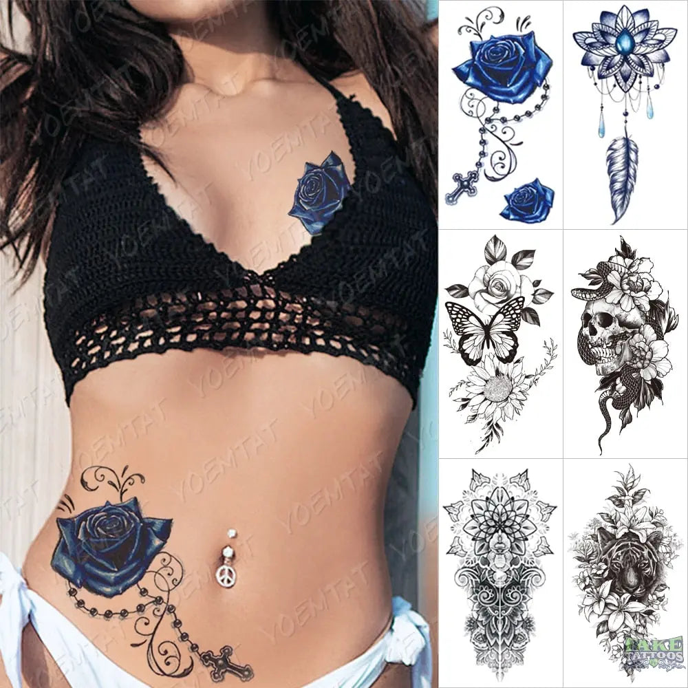 6pcs Dragon Waterproof Temporary Tattoo Sticker Tattoos Snake Flower Realistic Body Art Arm Animal Totems Fake Tatoo Men Women - Image 4