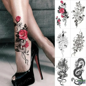 6pcs Sexy Flowers Body Art Arm Totem Lion Wolf Tiger Waterproof Temporary Tattoo Sticker Animal Tattoos Fake Tattoo Men Women