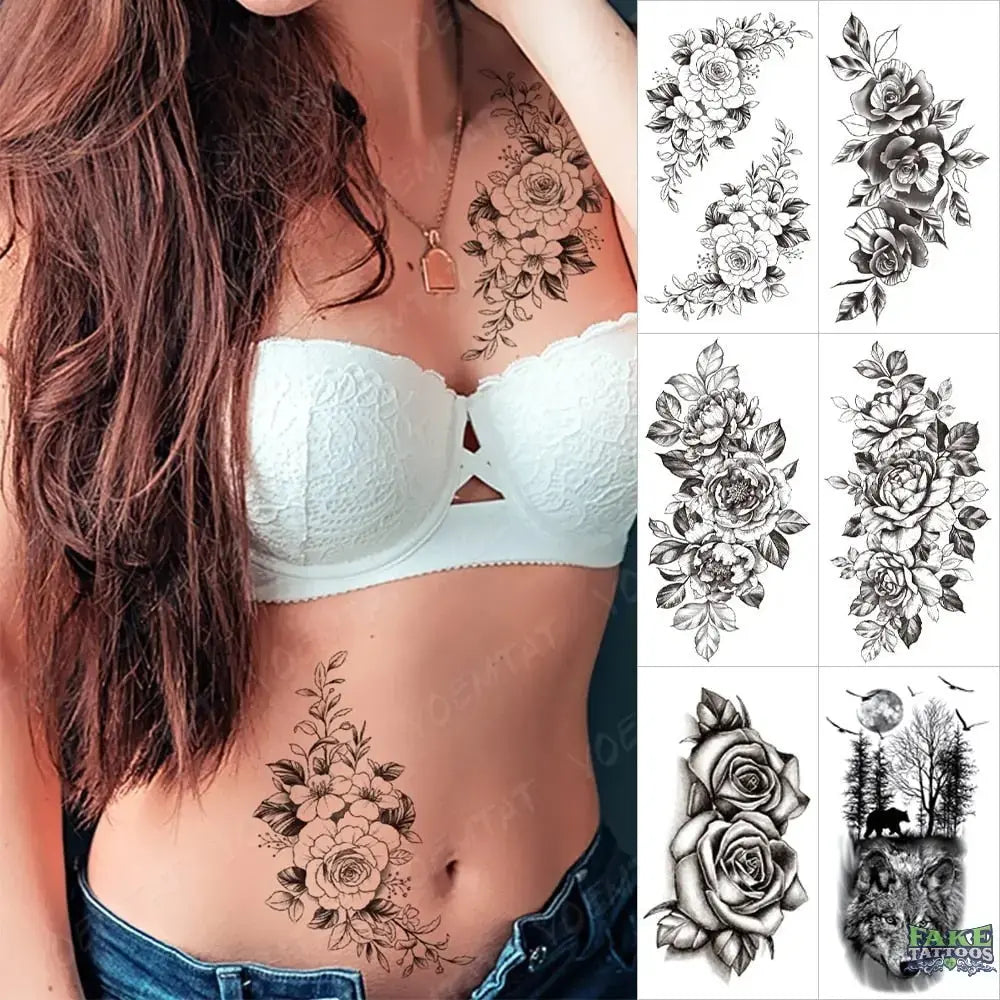6pcs Sexy Flowers Body Art Arm Totem Lion Wolf Tiger Waterproof Temporary Tattoo Sticker Animal Tattoos Fake Tattoo Men Women - Image 2