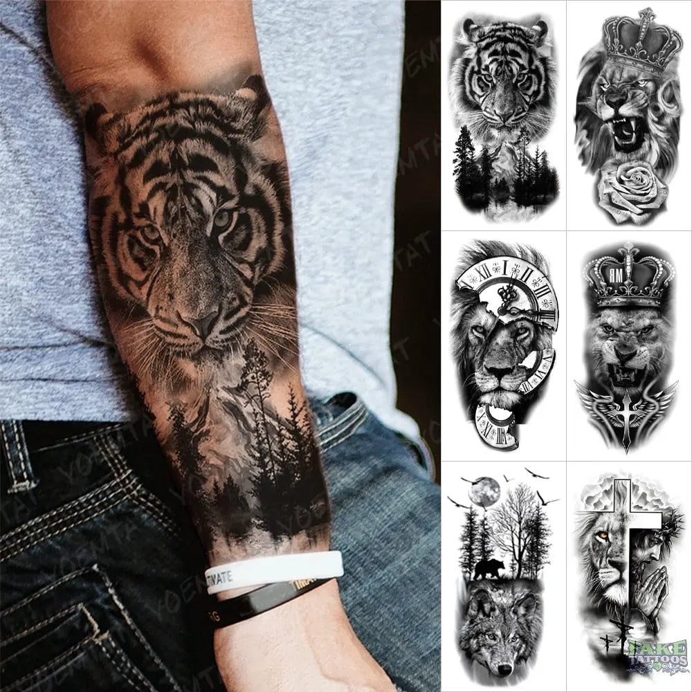 6pcs Sketch Rose Wolf Sexy Dragon FlowerWaterproof Temporary Tattoo Sticker Tattoos realistic Body Art Arm Fake Tattoo Men Women - Image 4