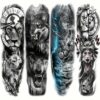 Tribal Lion Wolf Temporary Tattoo Sleeve - 4 Sheets Full Arm Tattoos