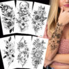 Black Flower Temporary Tattoos for Women Men Waterproof Realistic Floral Tattoo Stickers for Hand Arm Body Fake Tattoo