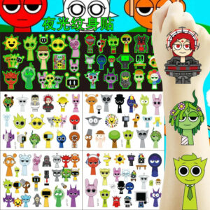 1Pcs New Luminous Incredibox Sprunki Temporary Tattoo Sticker Music Game Body Art Tattoo Stickers Toys For Kids Gifts
