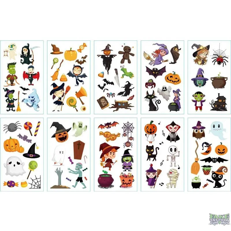 10pcs/lot New Halloween tattoo set face temporary tattoo sticker body tatoo for kids Cartoon Christmas tattoo children tattoos - Image 17
