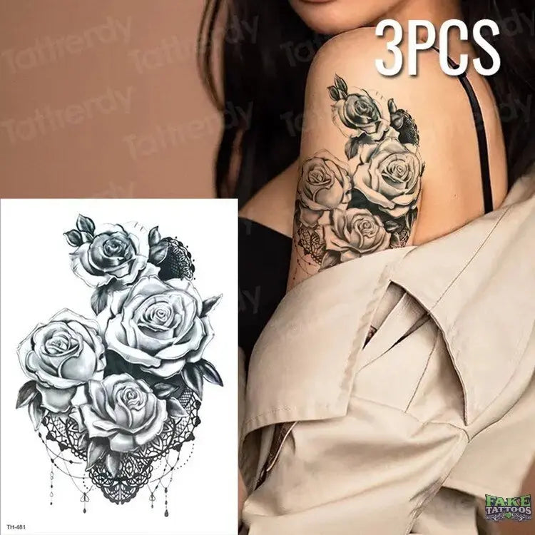 3pcs/lot fake tattoos stickers flowers temporary tattoos