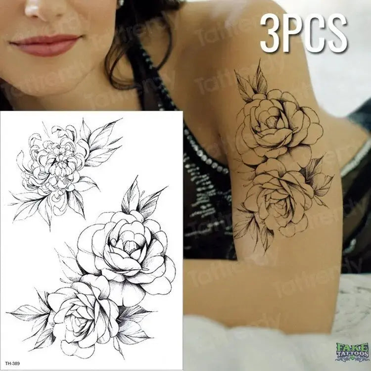 3pcs/lot fake tattoos stickers flowers temporary tattoos - Image 3