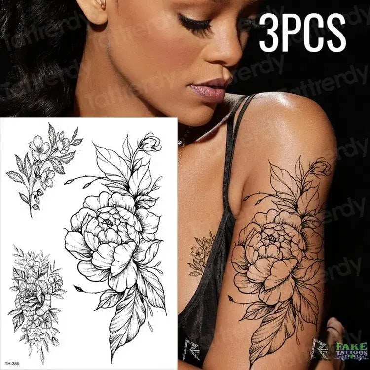 3pcs/lot fake tattoos stickers flowers temporary tattoos - Image 4