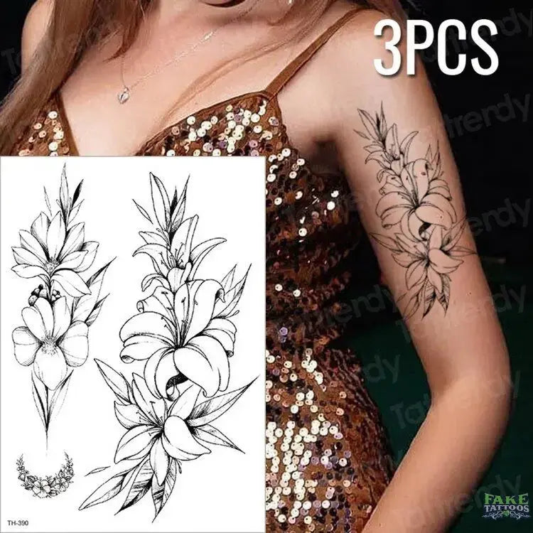 3pcs/lot fake tattoos stickers flowers temporary tattoos - Image 7