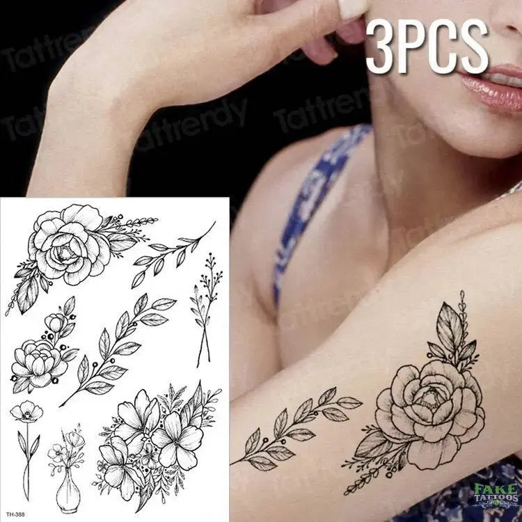 3pcs/lot fake tattoos stickers flowers temporary tattoos - Image 12