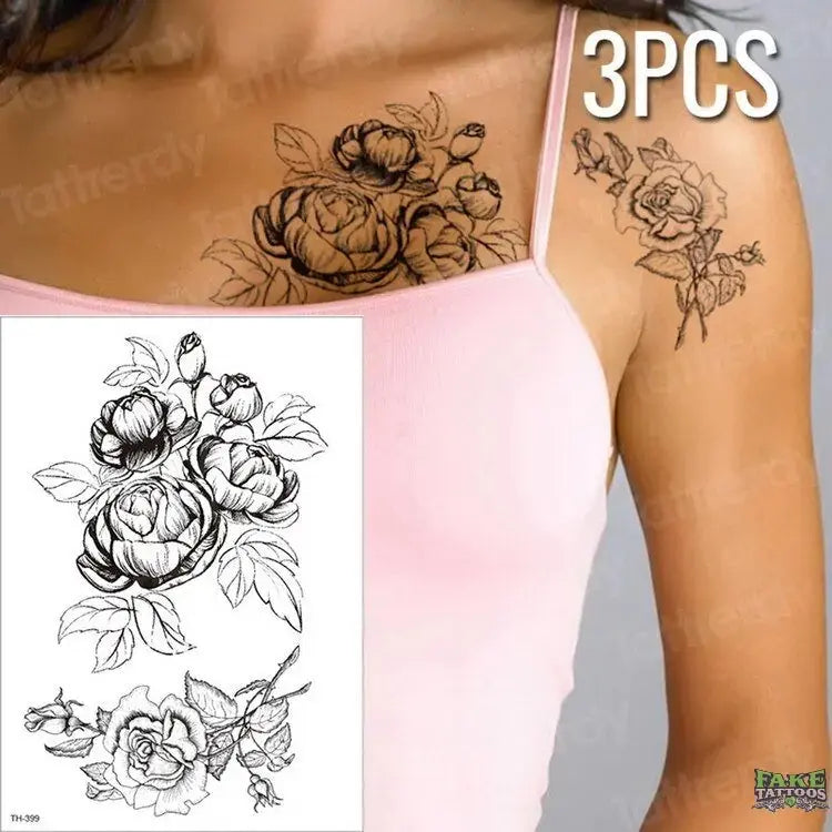 3pcs/lot fake tattoos stickers flowers temporary tattoos - Image 13