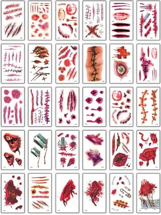 30pcs/lot halloween face tattoo sticker zombie scars tattoos with fake scab blood temporary tattoos stars transfer tatoo sets - Image 3