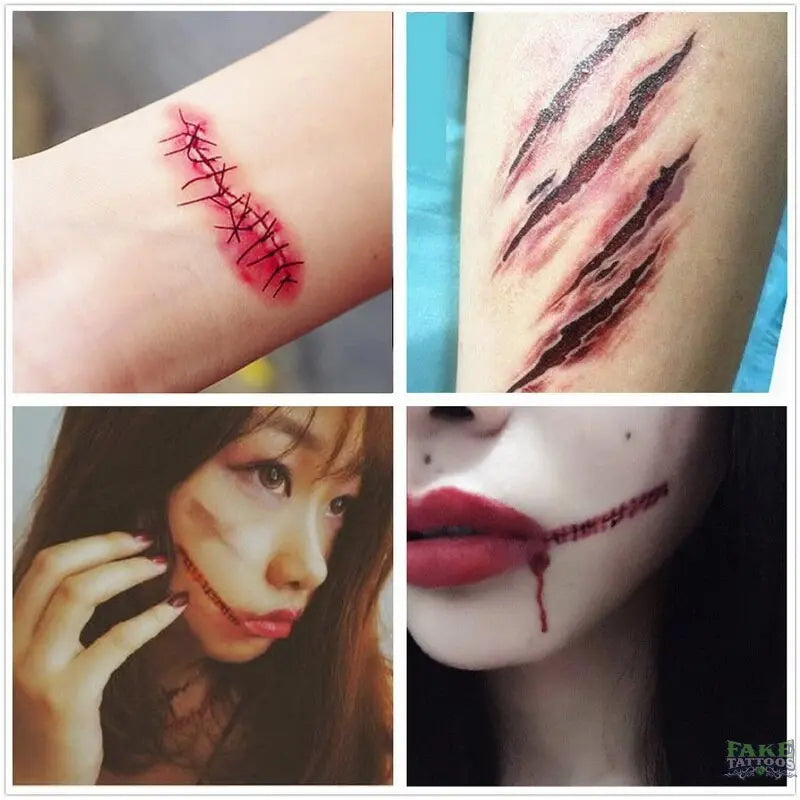 30pcs/lot halloween face tattoo sticker zombie scars tattoos with fake scab blood temporary tattoos stars transfer tatoo sets - Image 13